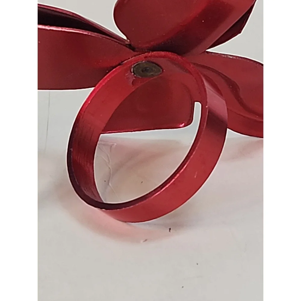 Vintage Metallic Metal Bow Napkin Rings Red Teal Mid Century Retro Set of 4